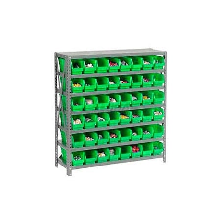 Global Industrial Steel Shelving with 48 4inH Plastic Shelf Bins Green, 36x12x39-7 Shelves 603430GN